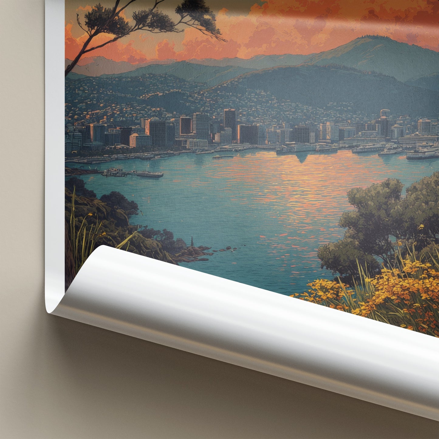 Wellington Poster New Zealand Harbor Cityscape Sunset Wall Art