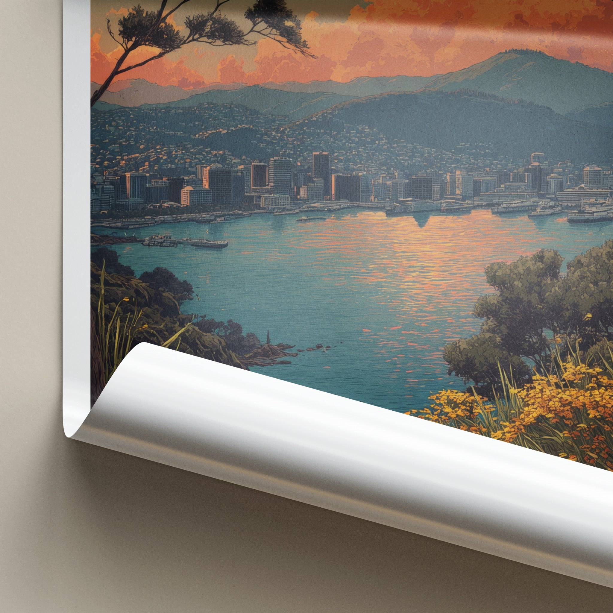 Wellington Poster New Zealand Harbor Cityscape Sunset Wall Art
