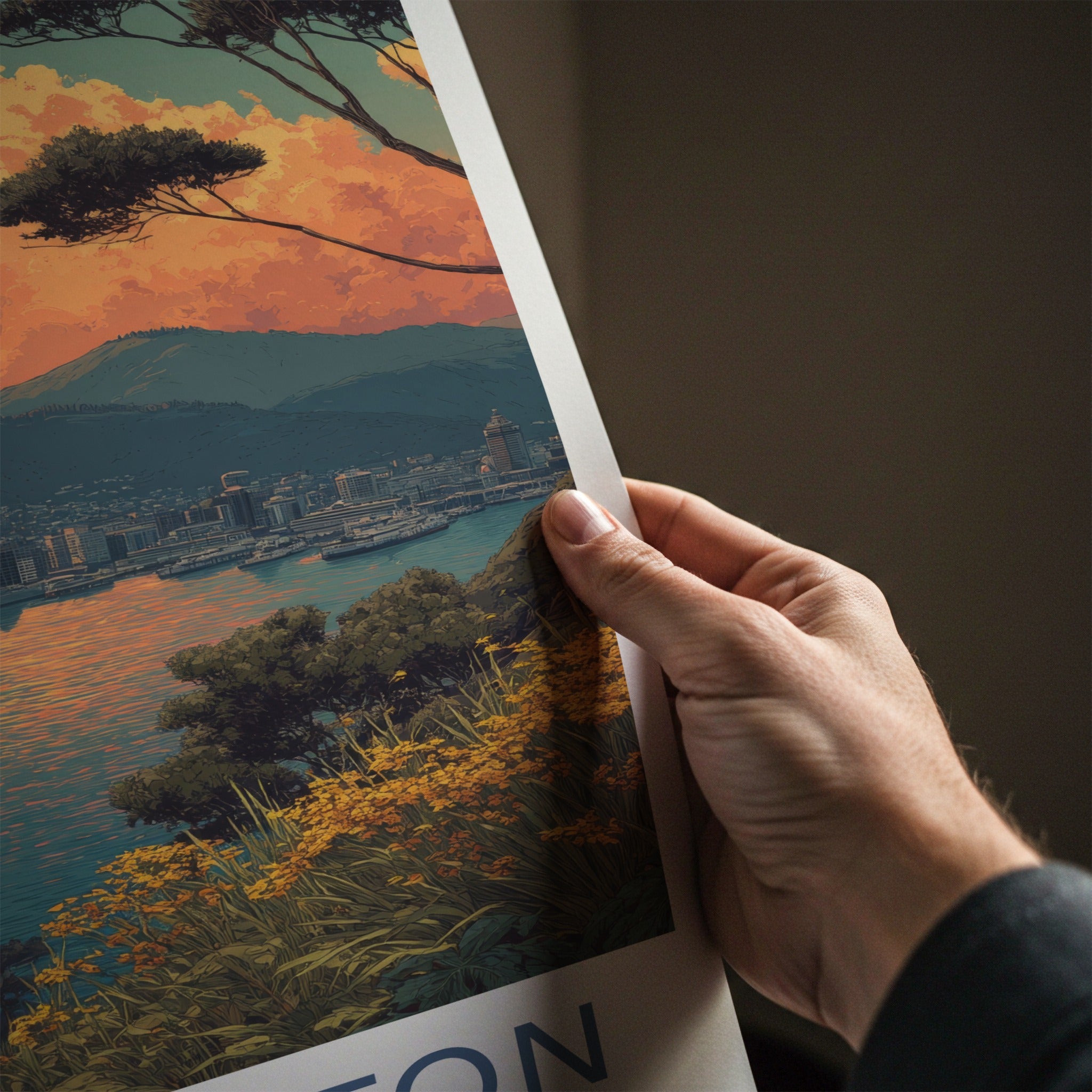 Wellington Poster New Zealand Harbor Cityscape Sunset Wall Art