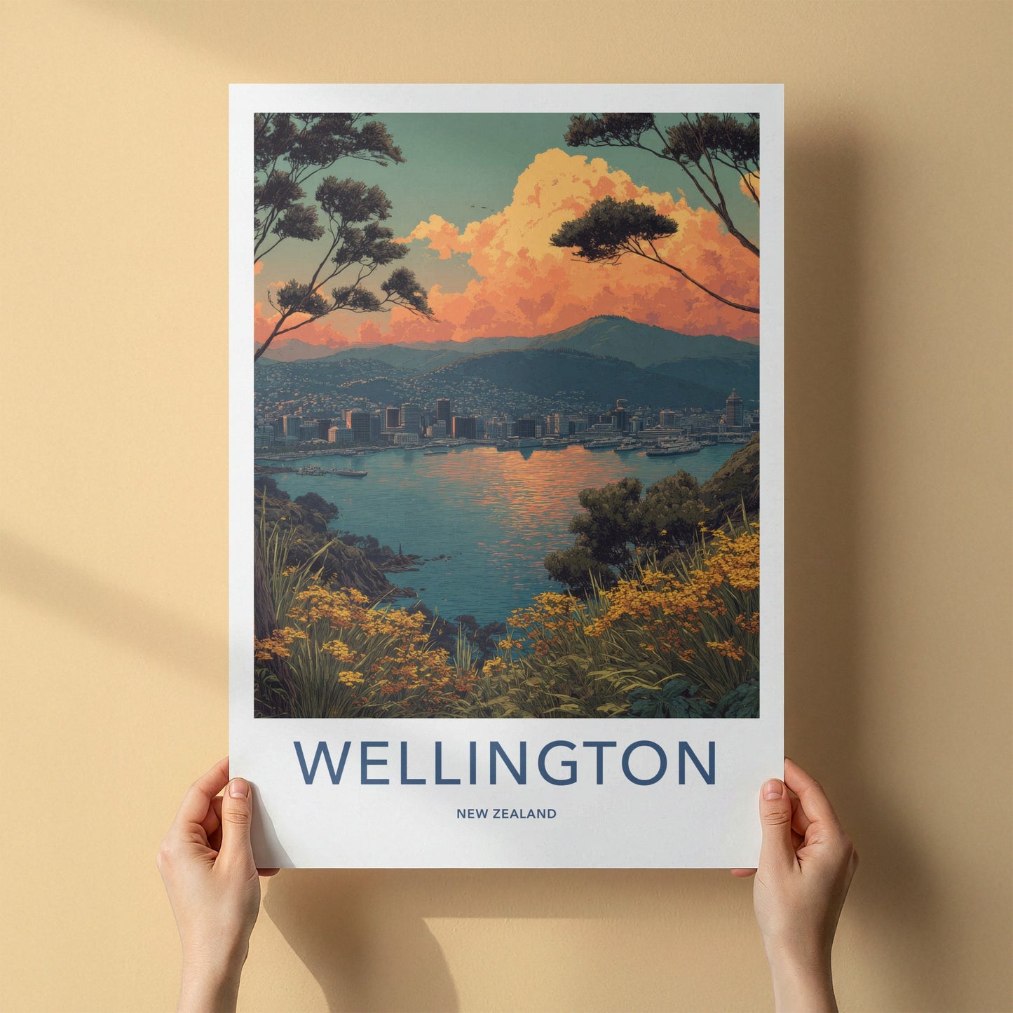 Wellington Poster New Zealand Harbor Cityscape Sunset Wall Art