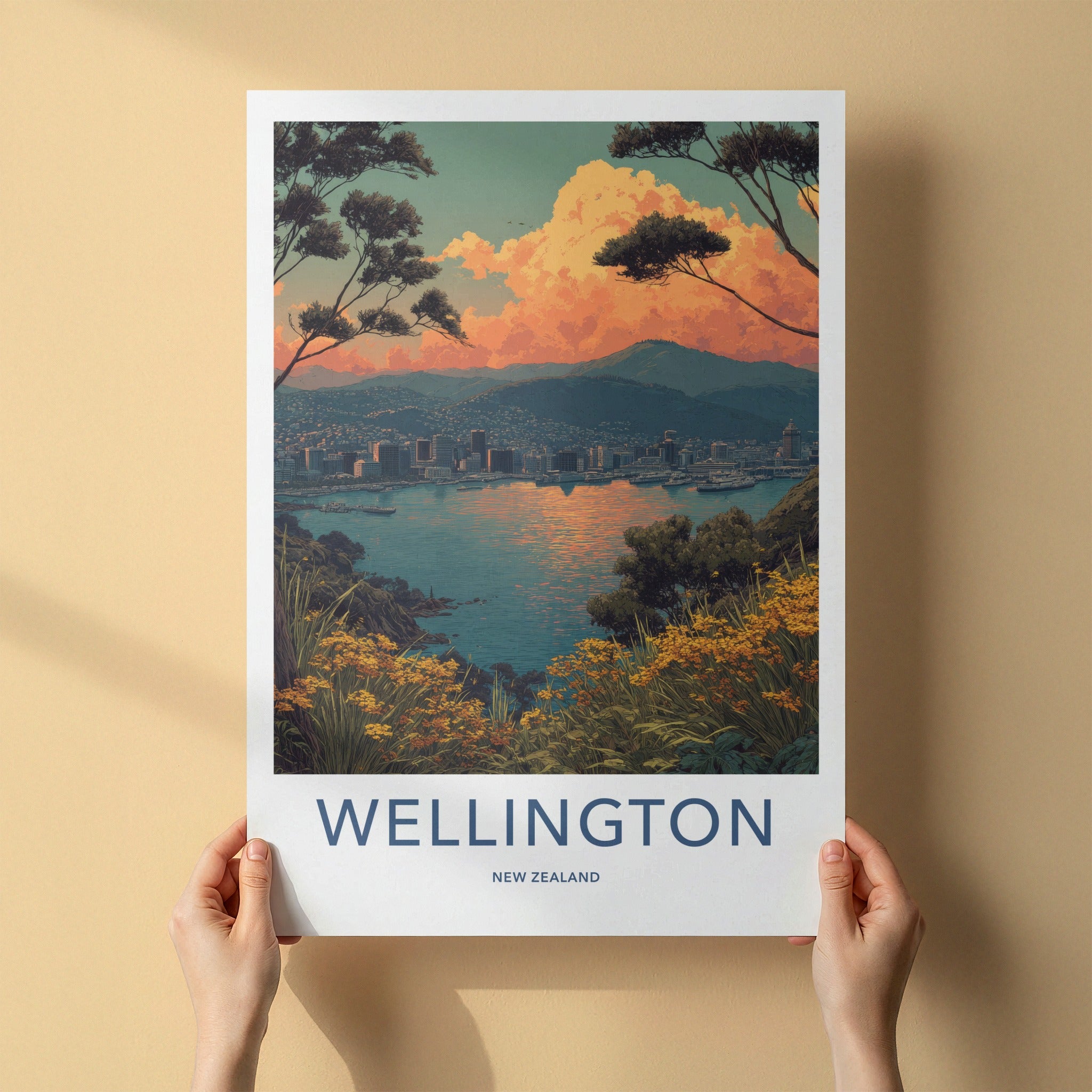 Wellington Poster New Zealand Harbor Cityscape Sunset Wall Art