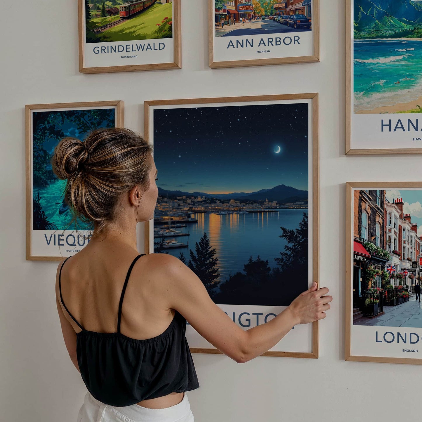 Wellington Poster - New Zealand Travel Art - Night Harbor City Home Decor
