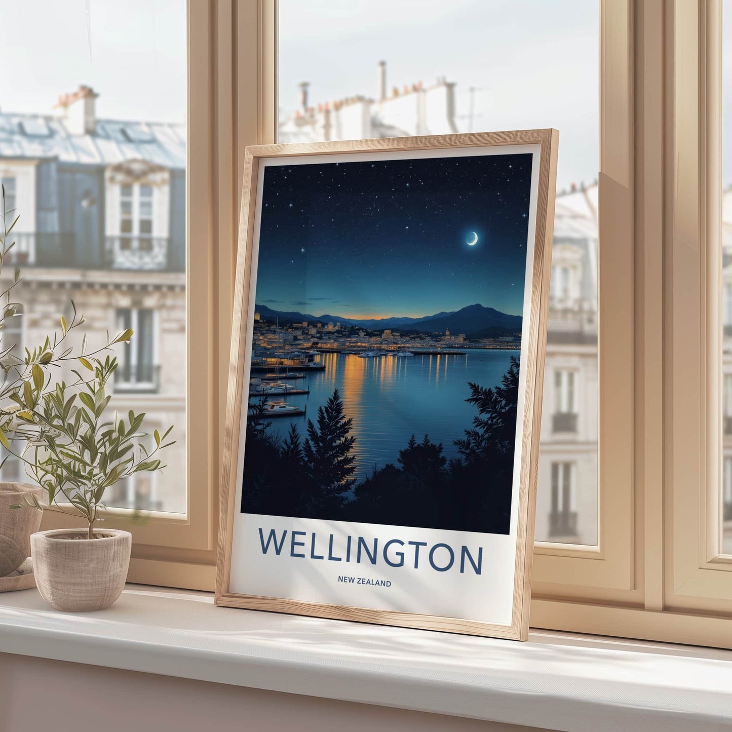 Wellington Poster - New Zealand Travel Art - Night Harbor City Home Decor