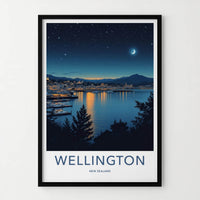 Wellington Poster - New Zealand Travel Art - Night Harbor City Home Decor