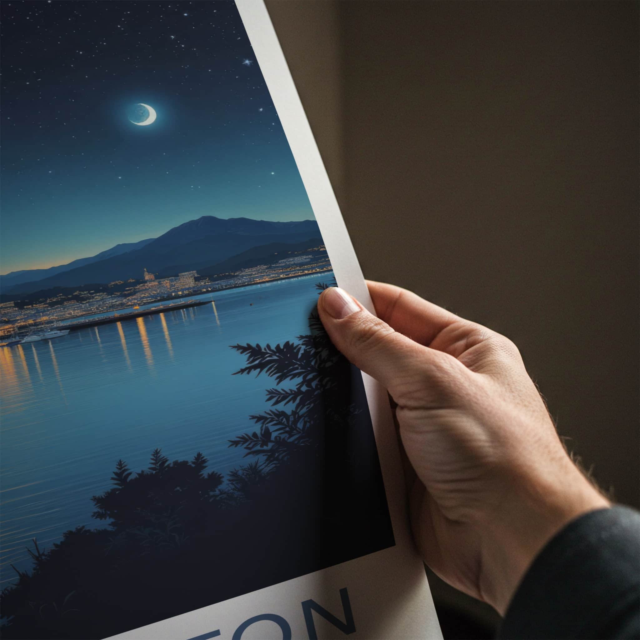 Wellington Poster - New Zealand Travel Art - Night Harbor City Home Decor