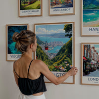 Wellington Poster - New Zealand Travel Art - Red Cable Car Cityscape Home Decor