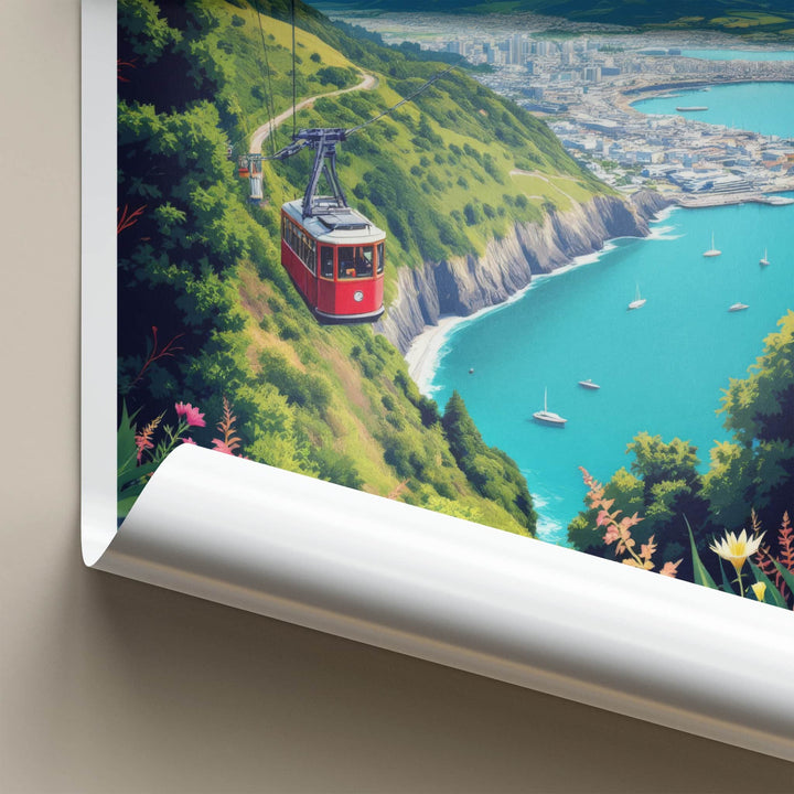Wellington Poster - New Zealand Travel Art - Red Cable Car Home Decor