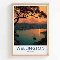 Wellington Poster - New Zealand Travel Art - Sunset Harbor City Home Decor
