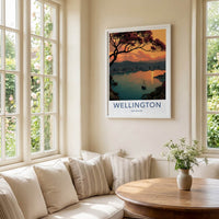 Wellington Poster - New Zealand Travel Art - Sunset Harbor City Home Decor