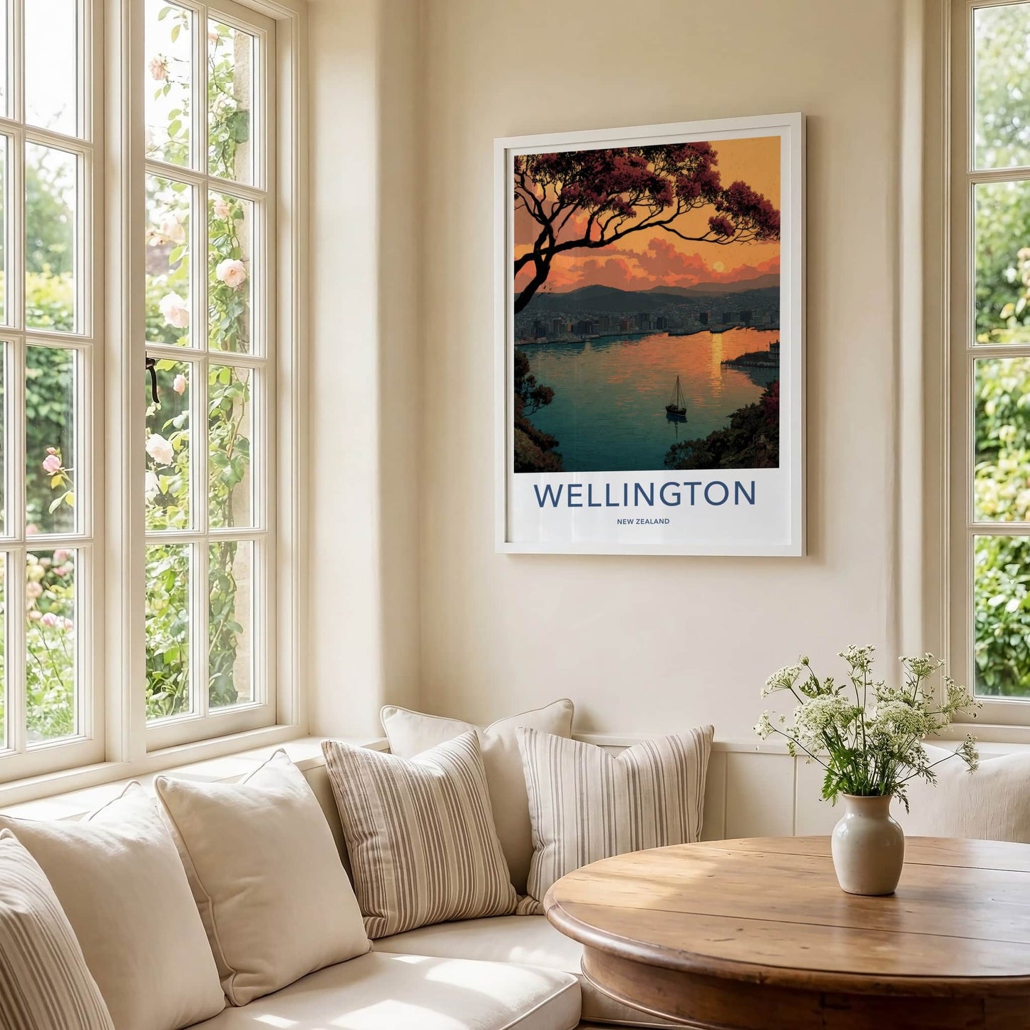 Wellington Poster - New Zealand Travel Art - Sunset Harbor City Home Decor