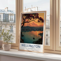 Wellington Poster - New Zealand Travel Art - Sunset Harbor City Home Decor