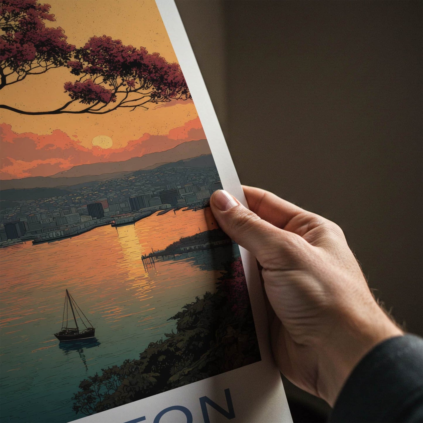 Wellington Poster - New Zealand Travel Art - Sunset Harbor City Home Decor