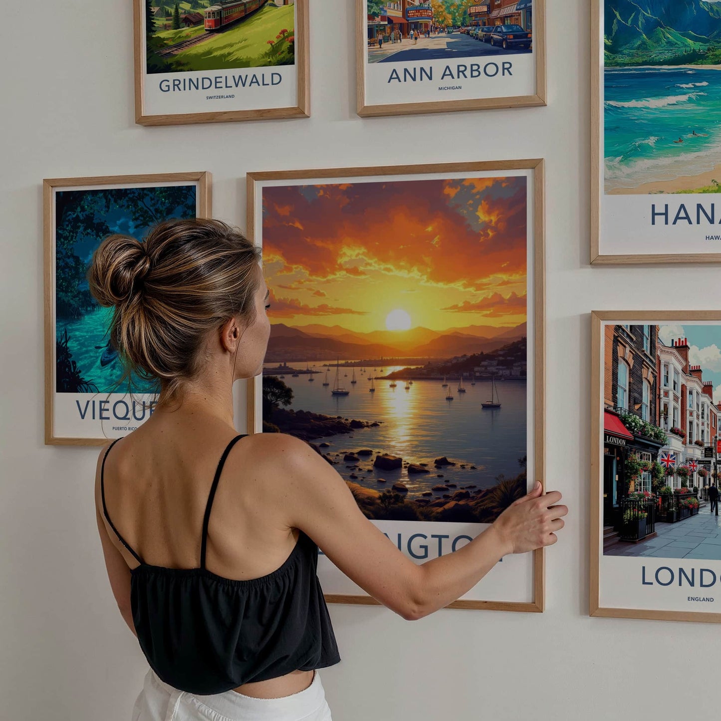 Wellington Poster - New Zealand Travel Art - Sunset Harbor Sailboats Home Decor