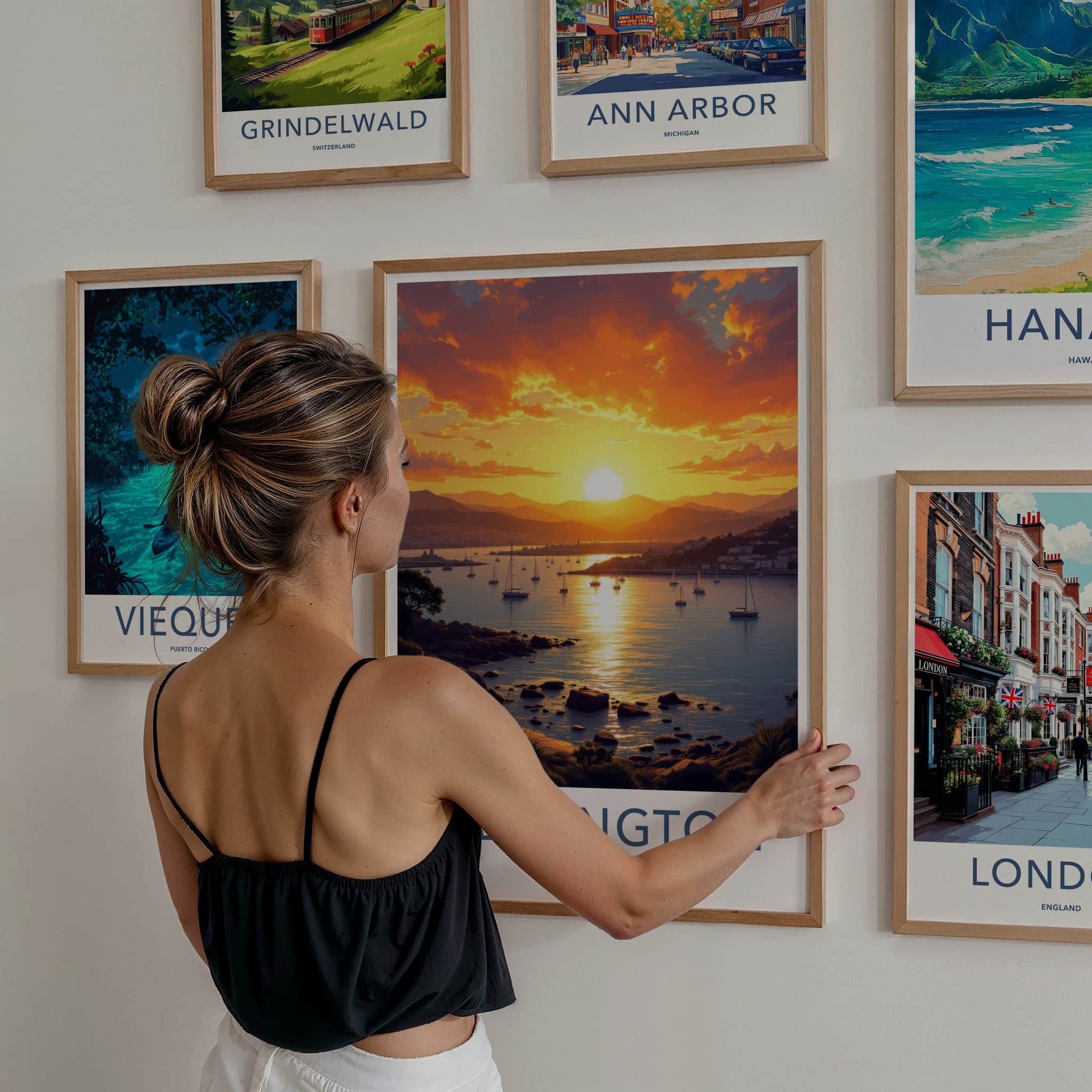 Wellington Poster - New Zealand Travel Art - Sunset Harbor Sailboats Home Decor