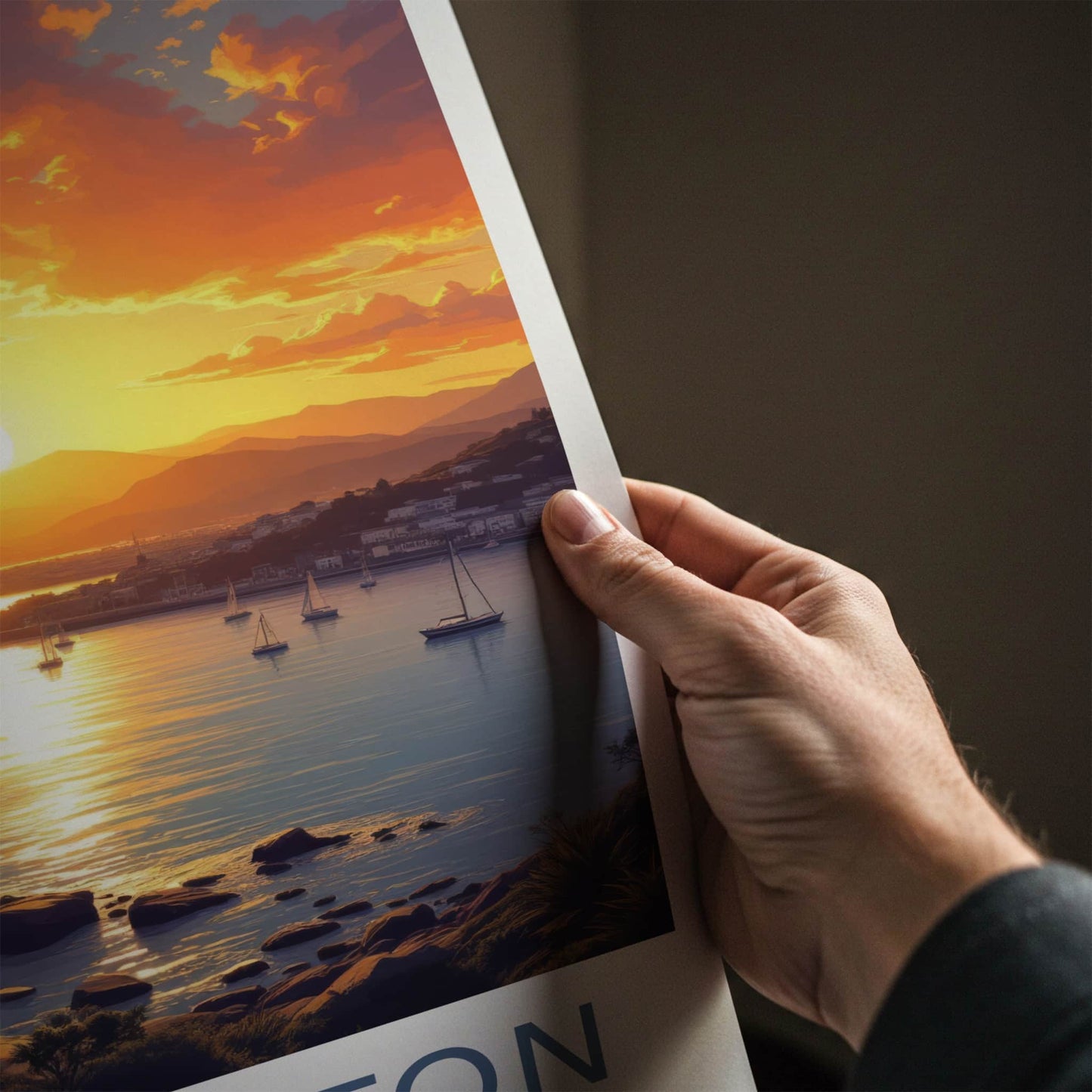 Wellington Poster - New Zealand Travel Art - Sunset Harbor Sailboats Home Decor