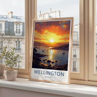 Wellington Poster - New Zealand Travel Art - Sunset Harbor Sailboats Home Decor