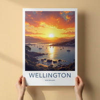 Wellington Poster - New Zealand Travel Art - Sunset Harbor Sailboats Home Decor