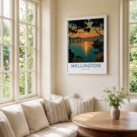 Wellington Poster - New Zealand Travel Art - Vibrant Sunset Waterscape Home Decor