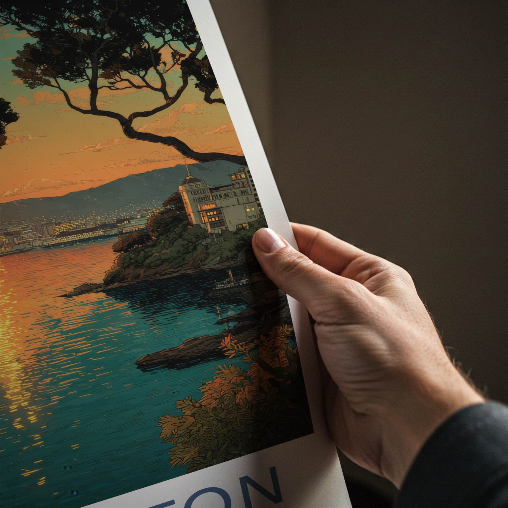 Wellington Poster - New Zealand Travel Art - Vibrant Sunset Waterscape Home Decor