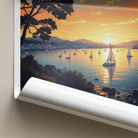 Wellington Poster - New Zealand Travel Print - Golden Hour Sailboats Home Decor