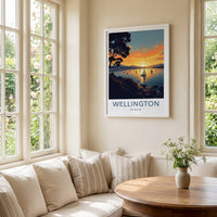 Wellington Poster - New Zealand Travel Print - Golden Hour Sailboats Home Decor