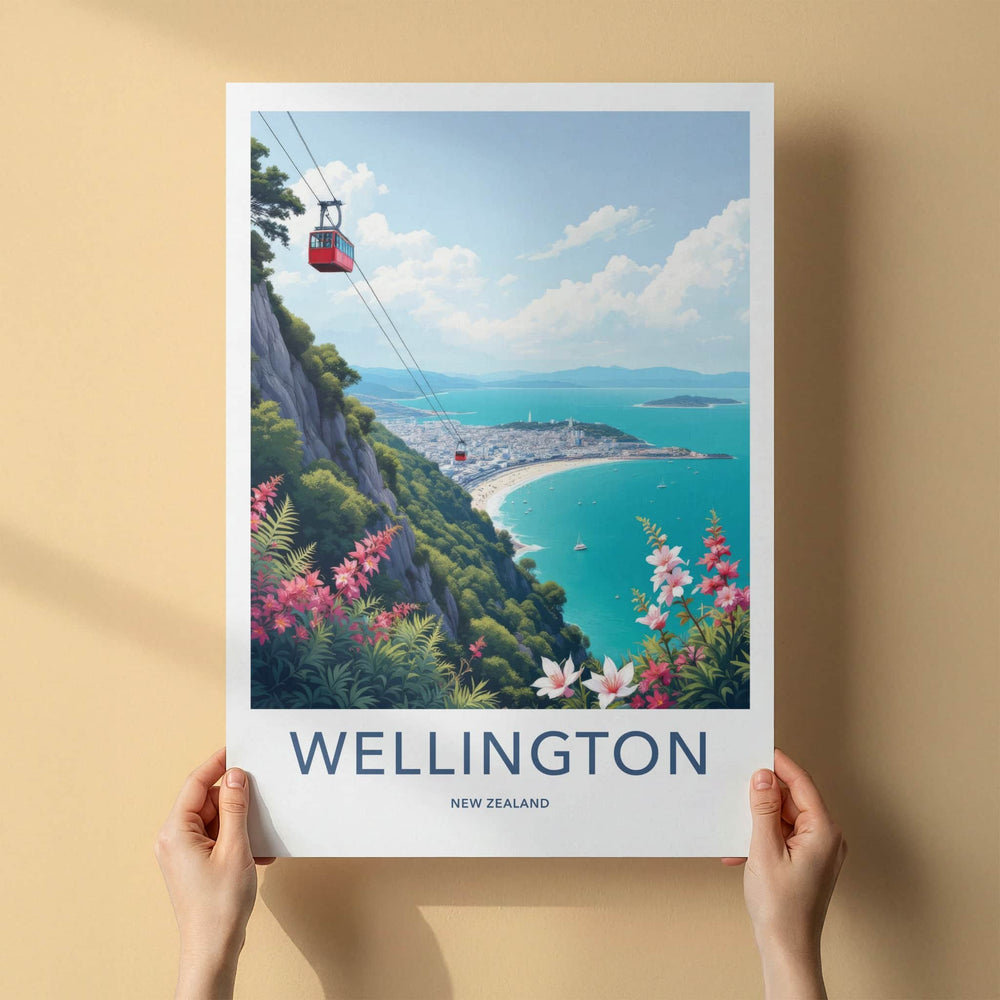 Wellington Poster - New Zealand Travel Print - Red Cable Car Wall Decor