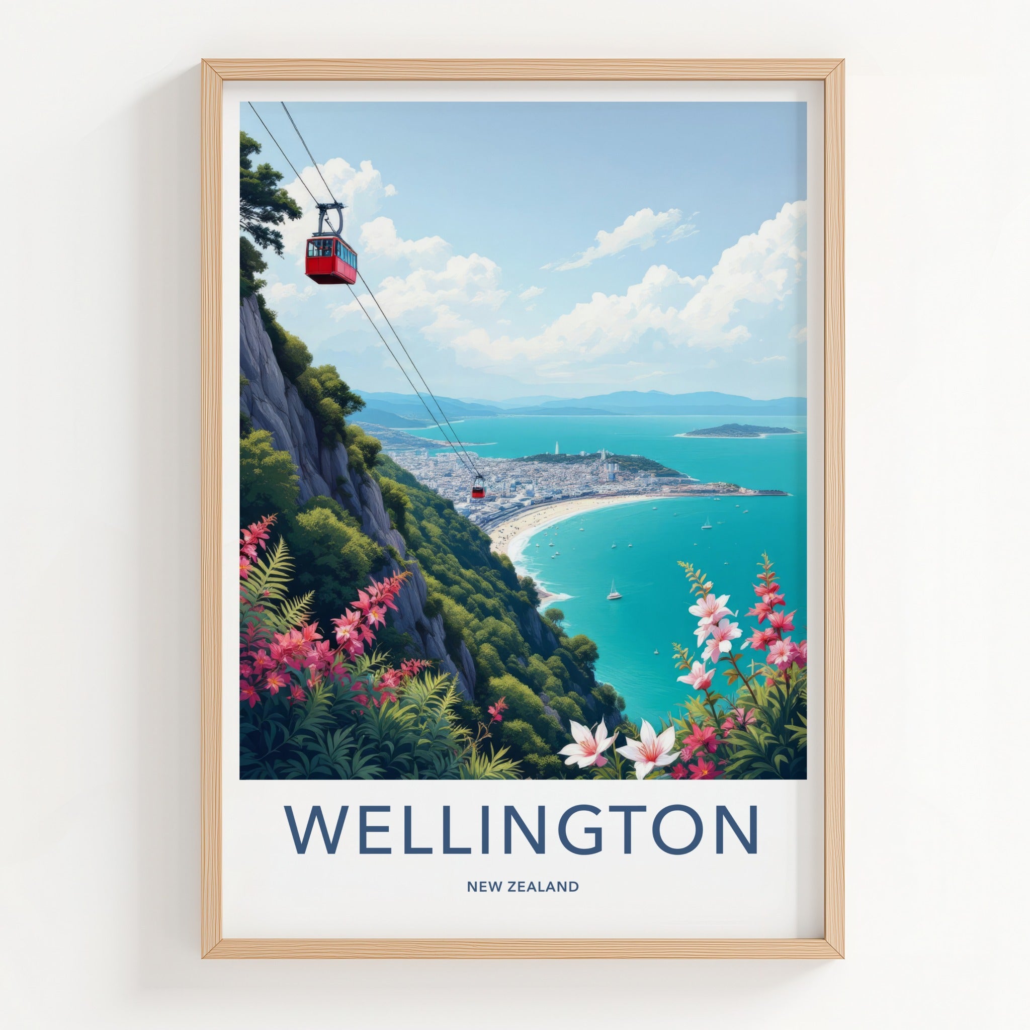 Wellington Poster - New Zealand Travel Print - Red Cable Car Wall Decor