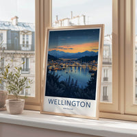 Wellington Poster - New Zealand Travel Print - Twilight Harbor Lights Home Decor
