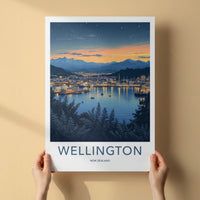 Wellington Poster - New Zealand Travel Print - Twilight Harbor Lights Home Decor