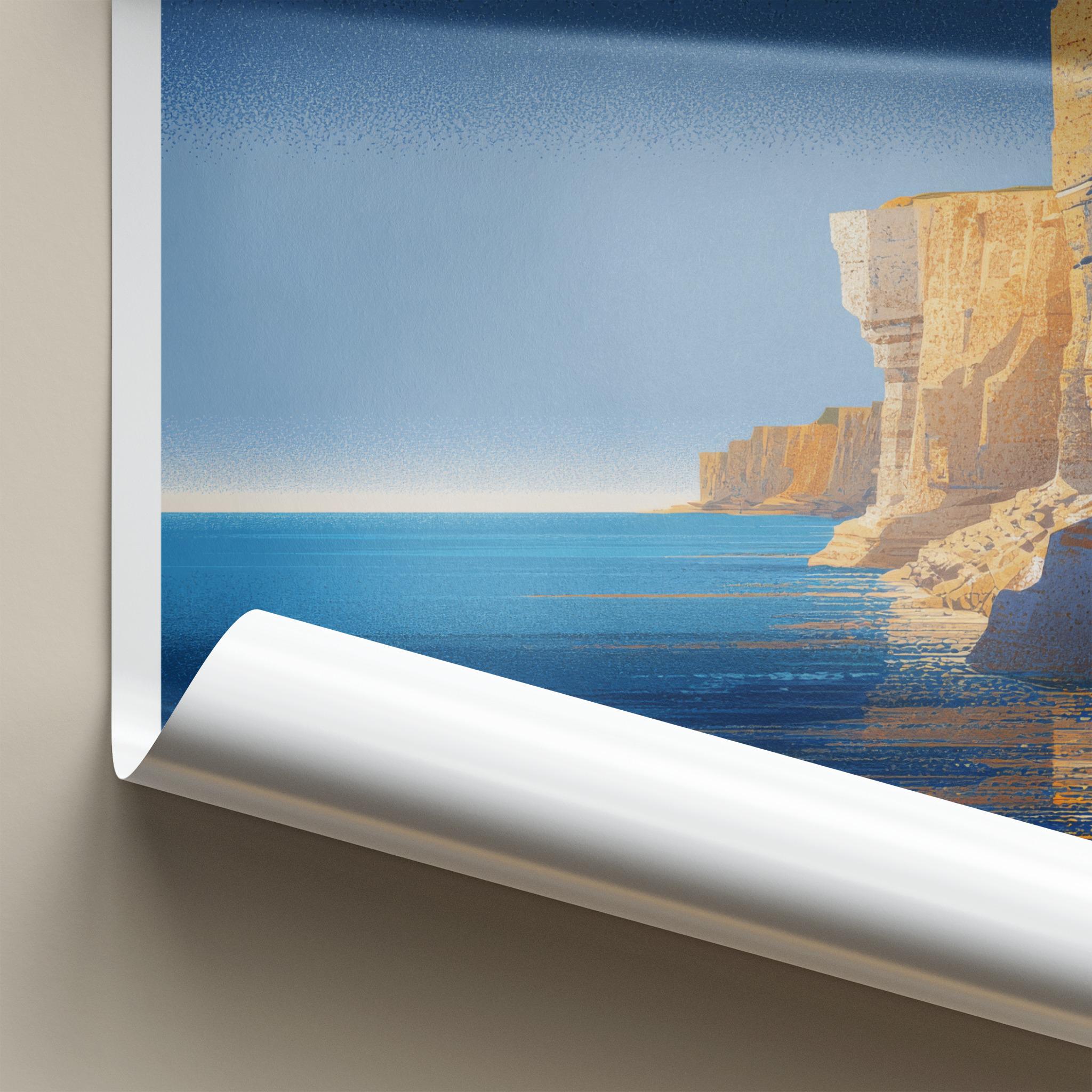 West Bay Poster - England Travel Art - Coastal Cliff Ocean Home Decor