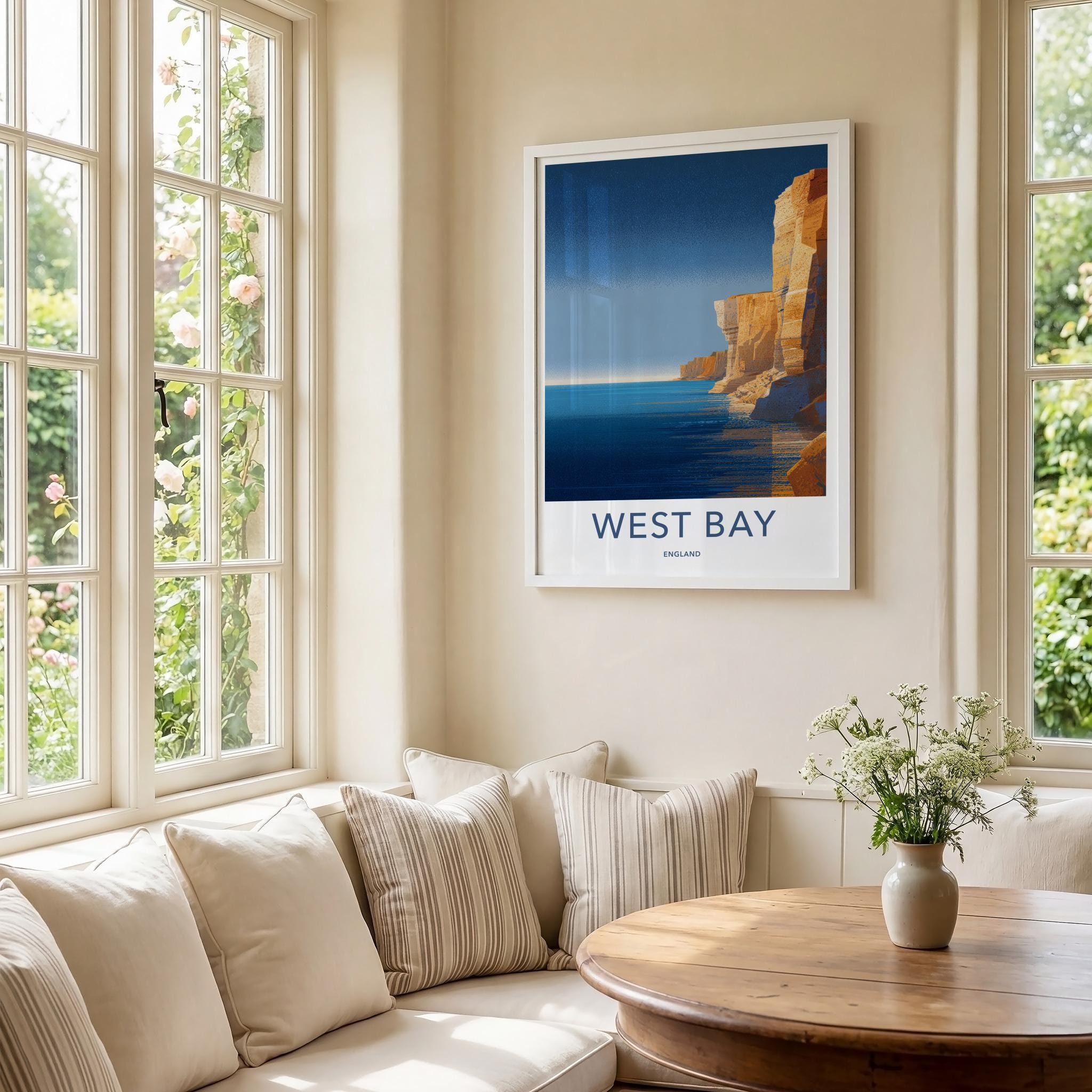 West Bay Poster - England Travel Art - Coastal Cliff Ocean Home Decor