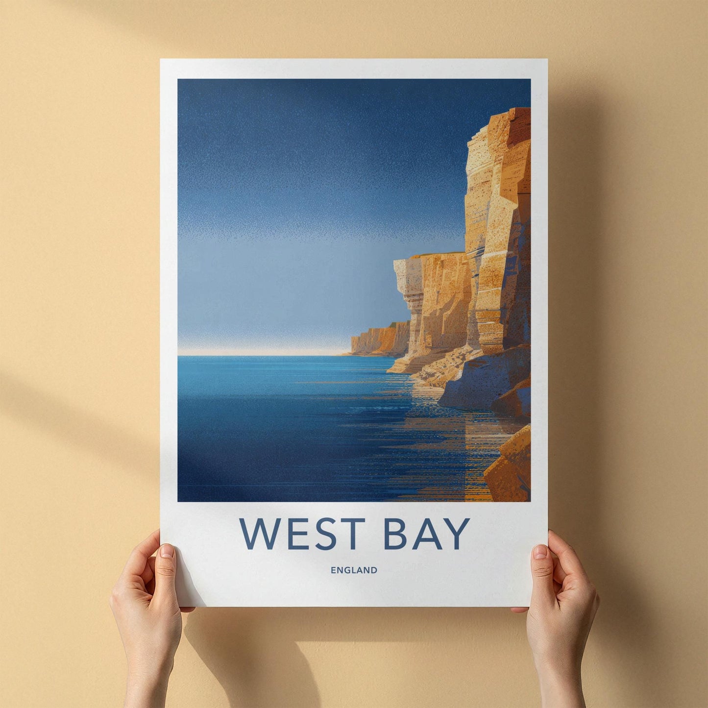West Bay Poster - England Travel Art - Coastal Cliff Ocean Home Decor