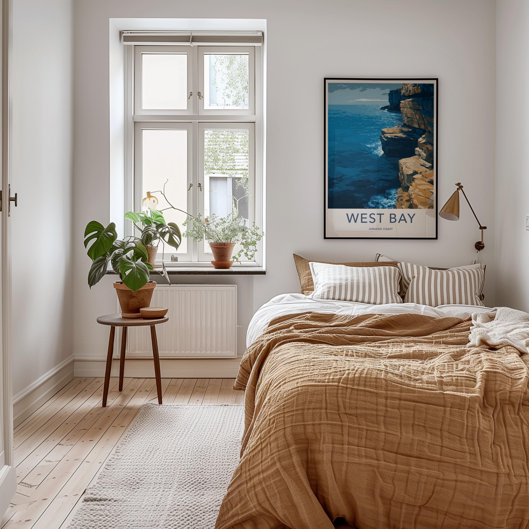 West Bay Poster - England Travel Art - Rugged Cliff Ocean Home Decor