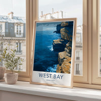 West Bay Poster - England Travel Art - Rugged Cliff Ocean Home Decor