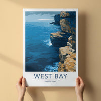 West Bay Poster - England Travel Art - Rugged Cliff Ocean Home Decor