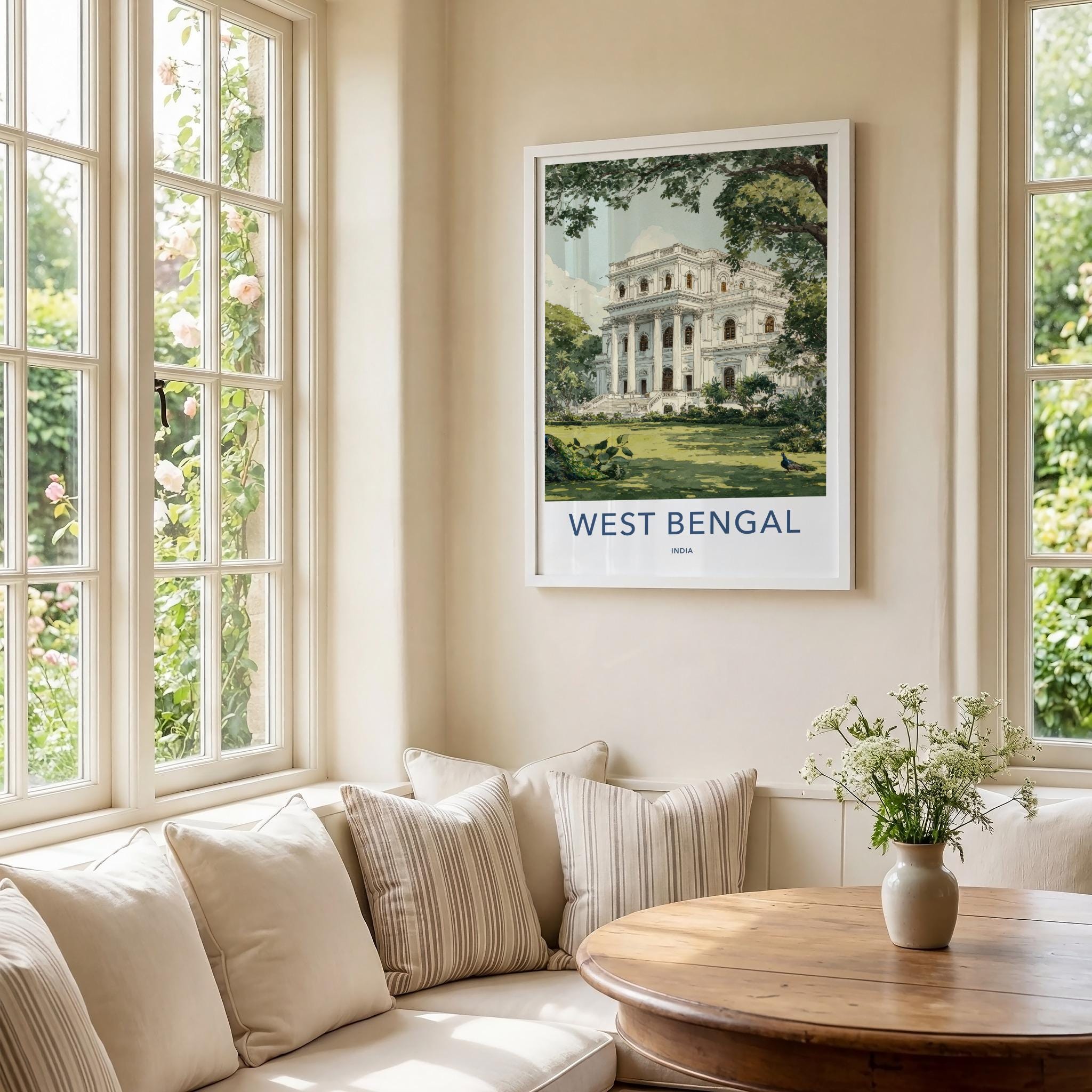 West Bengal Poster - India Wall Art - West Bengal Stately Mansion Peacocks Gift