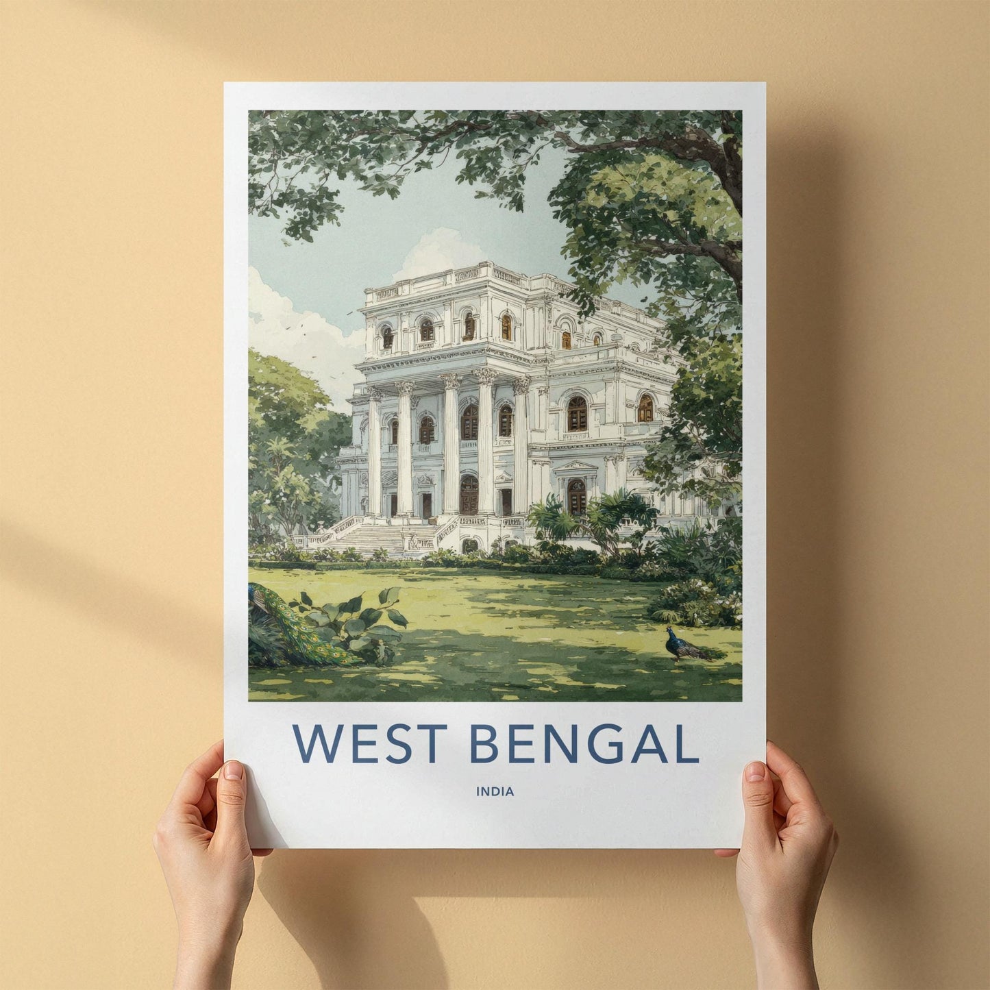 West Bengal Poster - India Wall Art - West Bengal Stately Mansion Peacocks Gift