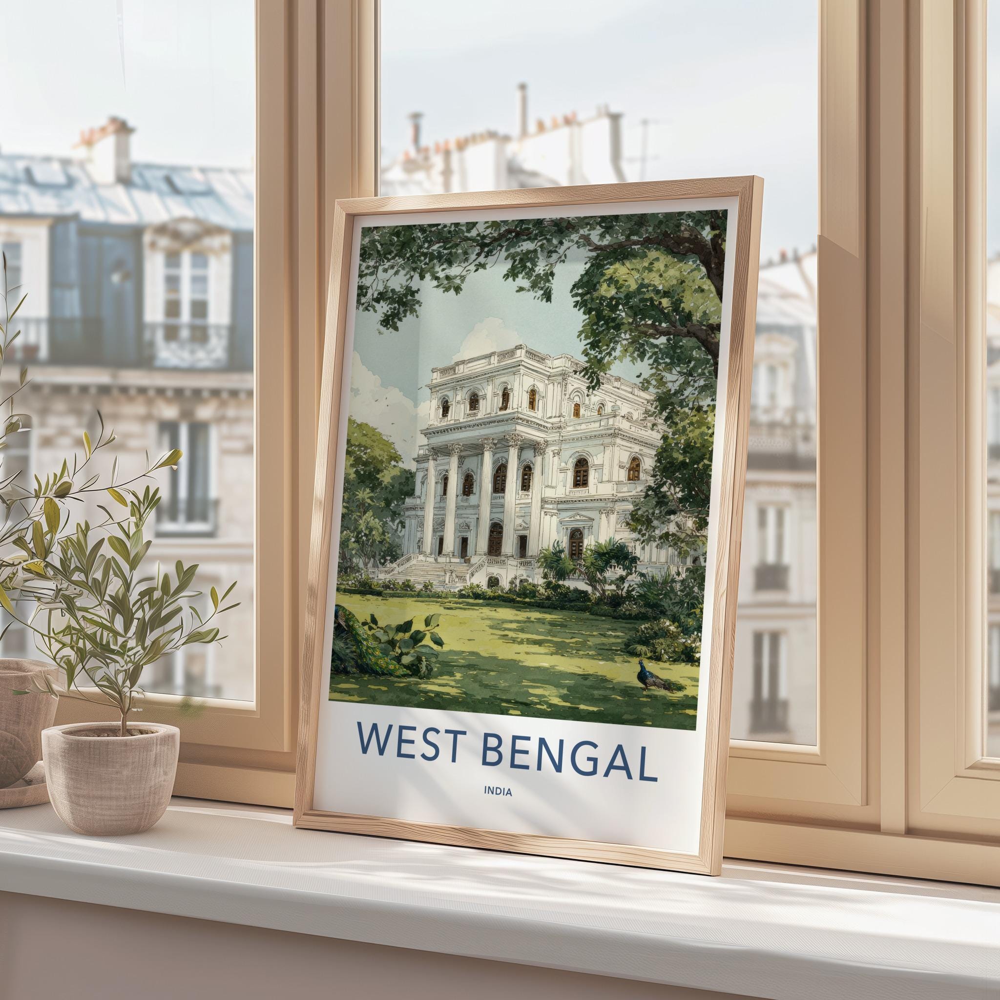 West Bengal Poster - India Wall Art - West Bengal Stately Mansion Peacocks Gift