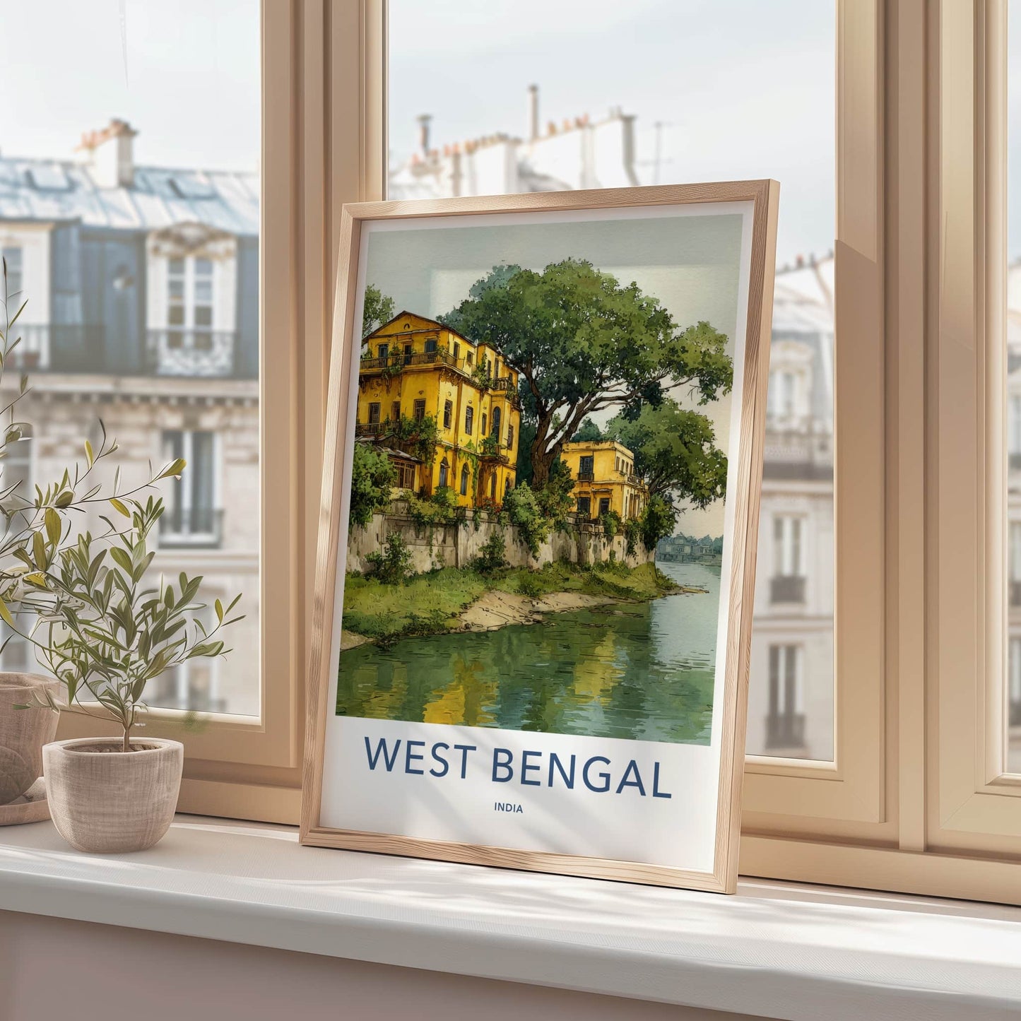 West Bengal Poster India Yellow Riverside Buildings Wall Decor