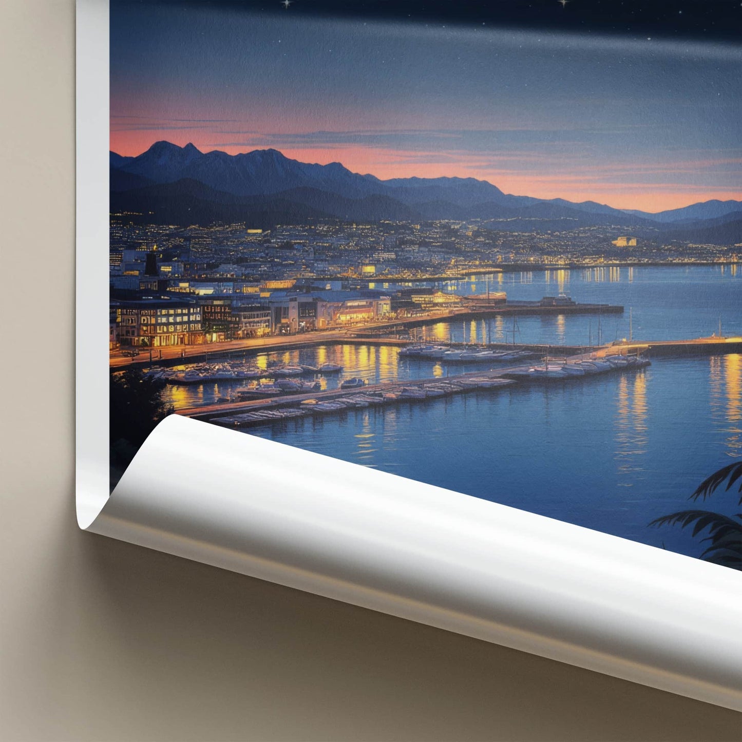 Whanganui-a-Tara Poster - New Zealand Travel Art - Dusk Harbor Cityscape Home Decor