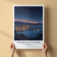Whanganui-a-Tara Poster - New Zealand Travel Art - Dusk Harbor Cityscape Home Decor