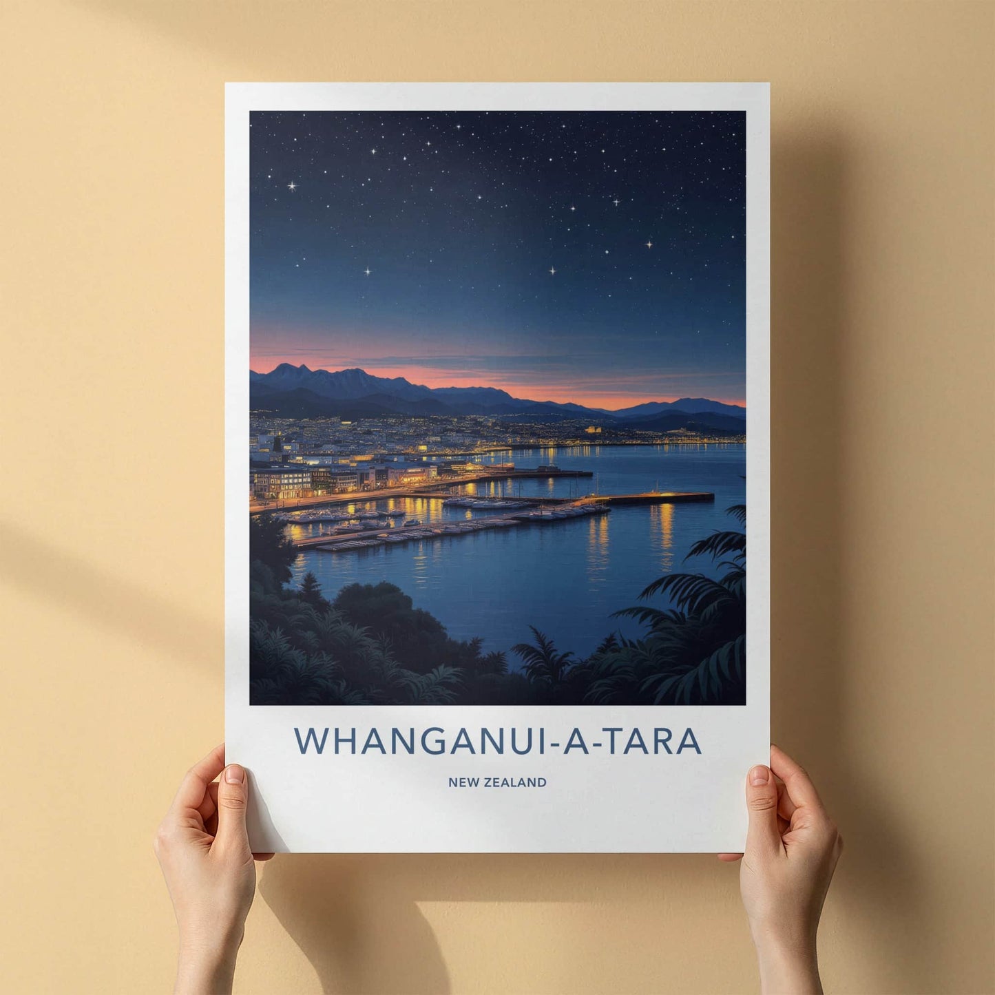Whanganui-a-Tara Poster - New Zealand Travel Art - Dusk Harbor Cityscape Home Decor