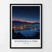 Whanganui-a-Tara Poster - New Zealand Travel Art - Dusk Harbor Cityscape Home Decor