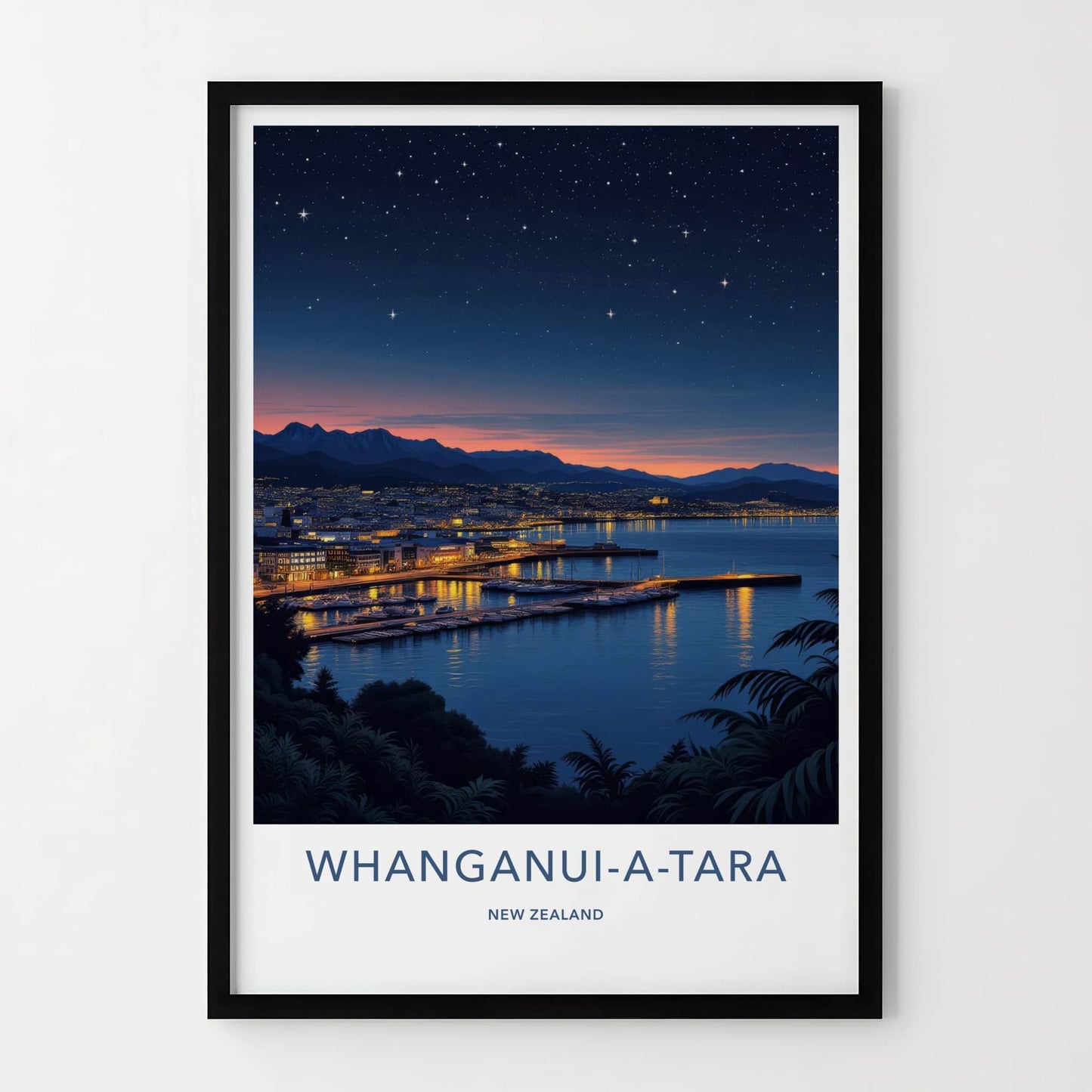 Whanganui-a-Tara Poster - New Zealand Travel Art - Dusk Harbor Cityscape Home Decor