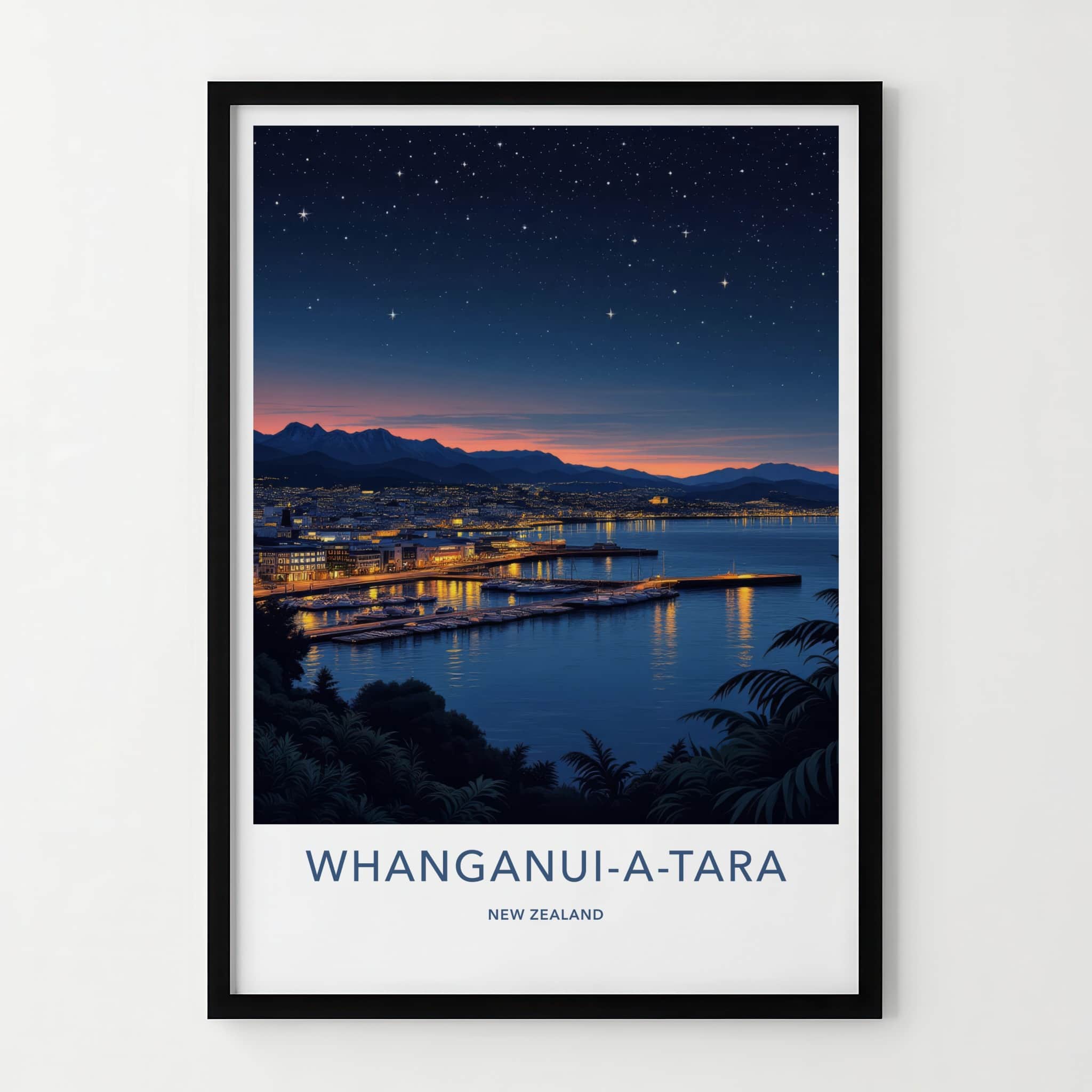 Whanganui-a-Tara Poster - New Zealand Travel Art - Dusk Harbor Cityscape Home Decor