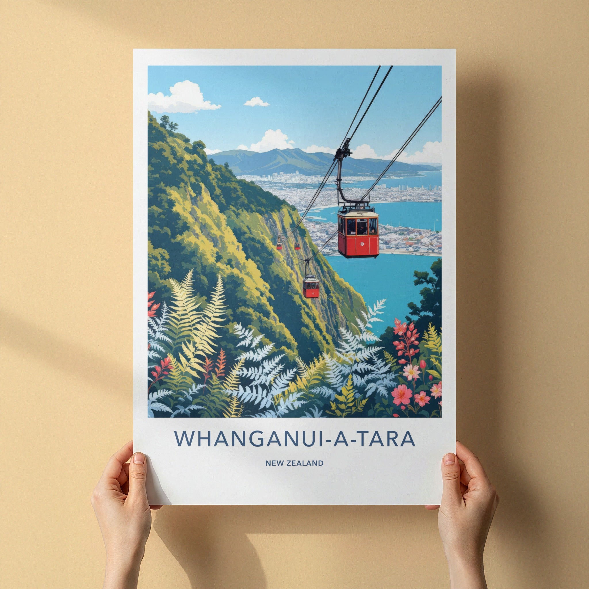 Whanganui-A-Tara Poster - New Zealand Travel Art - Red Gondola City Home Decor