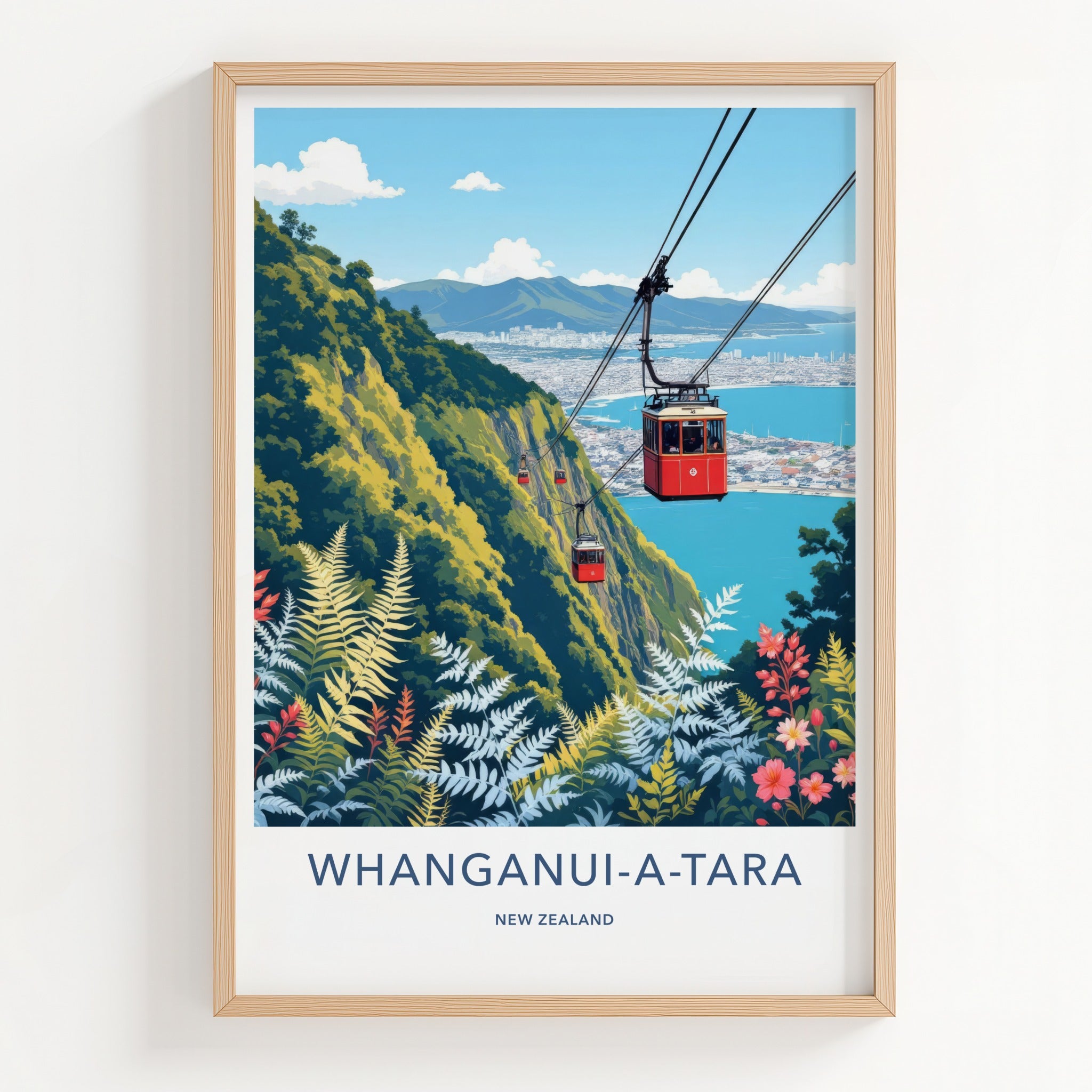 Whanganui-A-Tara Poster - New Zealand Travel Art - Red Gondola City Home Decor