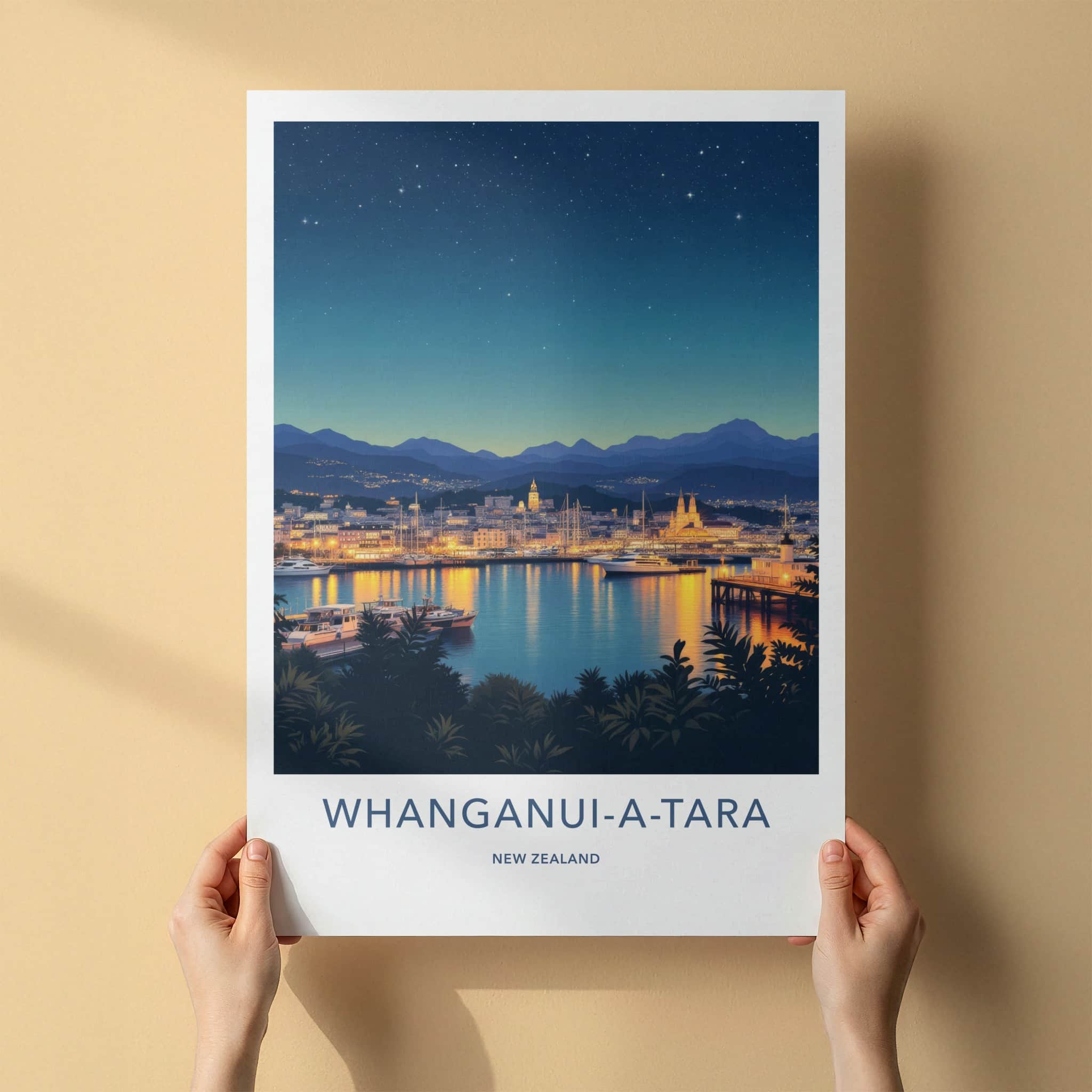 Whanganui-a-Tara Poster - New Zealand Travel Print - Luminous City Harbor Home Decor