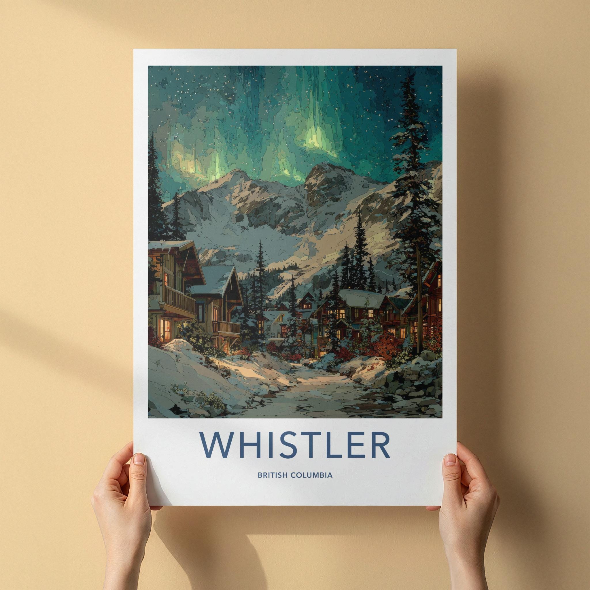 Whistler Poster - Canada Framed Print - Aurora Snowy Village Framed Decor