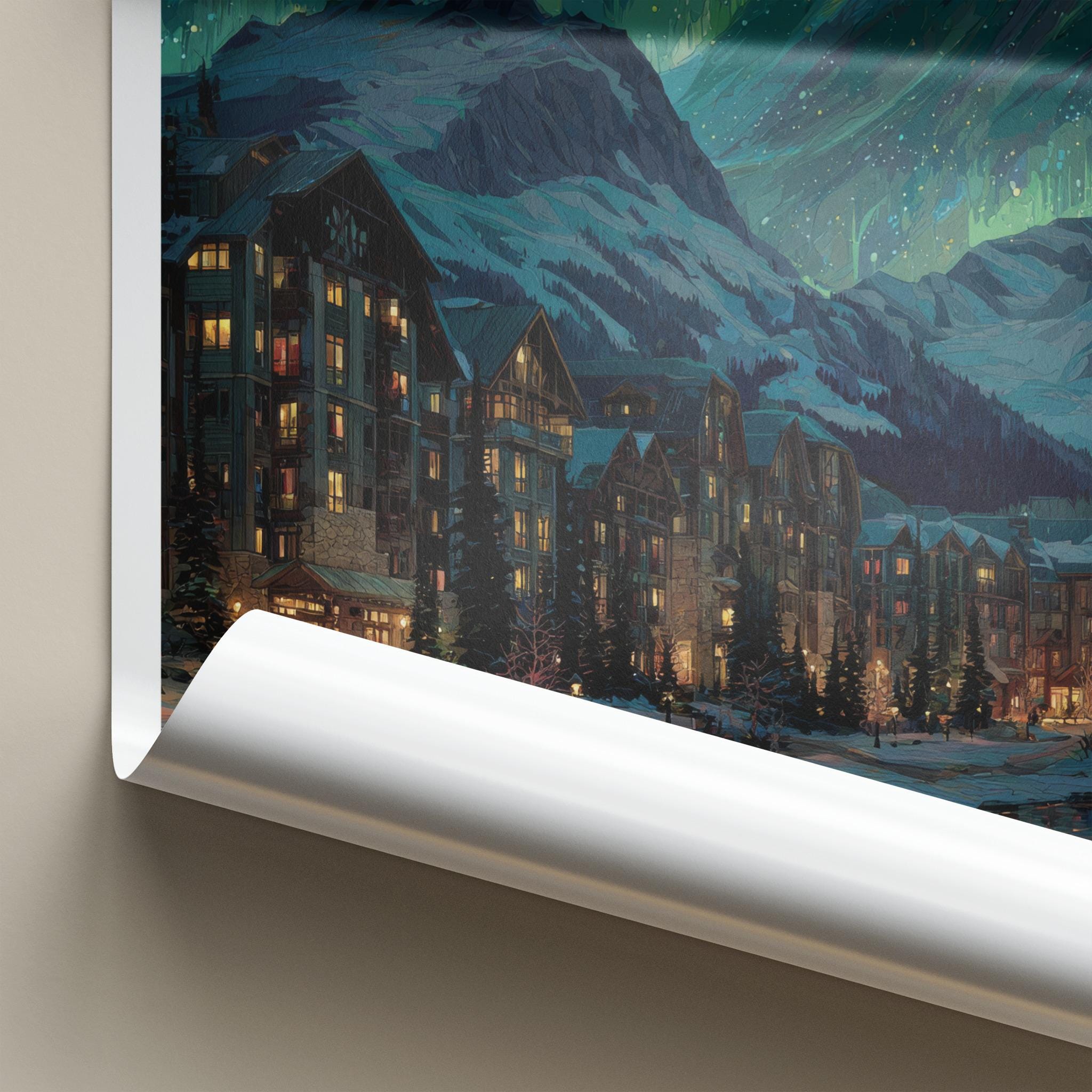 WHISTLER Poster - Canada Framed Print - Winter Night Aurora Framed Decor